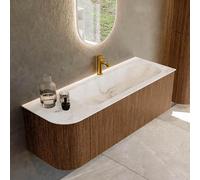 MONDIAZ KURVE-DLUX 135cm Meuble salle de bain avec module 25 G - couleur Walnut - 1 tiroir - 1 porte - vasque BIG MEDIUM droite - 1 trou de robinet - couleur Frappe KRVBGM135L1L1D1KR-Wal/Fra