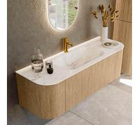 MONDIAZ KURVE-DLUX 140cm Meuble salle de bain avec module 25 G et D - couleur Oak - 1 tiroir - 2 portes - vasque BIG SMALL centre - 1 trou de robinet - couleur Frappe KRVBGS140L+R1L2D1KM-Oak/Fra