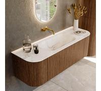MONDIAZ KURVE-DLUX 140cm Meuble salle de bain avec module 25 G et D - couleur Walnut - 1 tiroir - 2 portes - vasque BIG SMALL centre - sans trou de robinet - couleur Frappe KRVBGS140L+R1L2D0KM-Wal/Fra