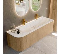 MONDIAZ KURVE-DLUX 145cm Meuble salle de bain avec module 25 G - couleur Oak - 1 tiroir - 1 porte - vasque BIG LARGE droite - 2 trous de robinet - couleur Frappe KRVBGL145L1L1D2KR-Oak/Fra