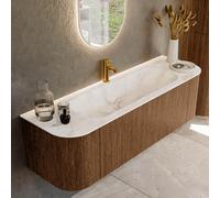 MONDIAZ KURVE-DLUX 150cm Meuble salle de bain avec module 25 G et D - couleur Walnut - 1 tiroir - 2 portes - vasque BIG MEDIUM centre - 1 trou de robinet - couleur Frappe KRVBGM150L+R1L2D1KM-Wal/Fra