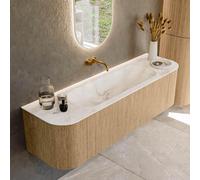 MONDIAZ KURVE-DLUX 160cm Meuble salle de bain avec module 25 G et D - couleur Oak - 1 tiroir - 2 portes - vasque BIG MEDIUM centre - sans trou de robinet - couleur Frappe KRVBGM160L+R1L2D0KM-Oak/Fra
