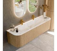 MONDIAZ KURVE-DLUX 170cm Meuble salle de bain avec module 25 G et D - couleur Oak - 1 tiroir - 2 portes - vasque BIG LARGE centre - 2 trous de robinet - couleur Frappe KRVBGL170L+R1L2D2KM-Oak/Fra