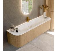 MONDIAZ KURVE-DLUX 170cm Meuble salle de bain avec module 25 G et D - couleur Oak - 1 tiroir - 2 portes - vasque BIG LARGE centre - 1 trou de robinet - couleur Frappe KRVBGL170L+R1L2D1KM-Oak/Fra