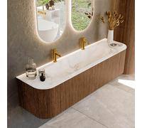 MONDIAZ KURVE-DLUX 170cm Meuble salle de bain avec module 25 G et D - couleur Walnut - 1 tiroir - 2 portes - vasque BIG LARGE centre - 2 trous de robinet - couleur Frappe KRVBGL170L+R1L2D2KM-Wal/Fra