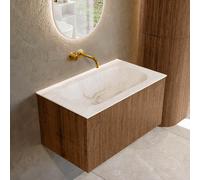 MONDIAZ KURVE-DLUX 80cm Meuble salle de bain - couleur Walnut - 1 tiroir - vasque BIG SMALL centre - sans trou de robinet - couleur Frappe KRVBGS801L0D0KM-Wal/Fra