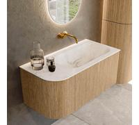 MONDIAZ KURVE-DLUX 95cm Meuble salle de bain avec module 25 G - couleur Oak - 1 tiroir - 1 porte - vasque BIG SMALL droite - sans trou de robinet - couleur Frappe KRVBGS95L1L1D0KR-Oak/Fra