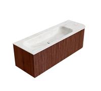 Mondiaz KURVE-DLUX Ensemble de meuble - 135x46x40cm - 1 tiroir - 1 porte - lavabo en solid surface - gauche - 1 trou de robinet - Ruby KRVBGM135R1L1D1KLRubOst