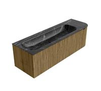 Mondiaz KURVE-DLUX Ensemble de meuble - 145x46x40cm - 1 tiroir - 1 porte - lavabo en solid surface - gauche - 1 trou de robinet - Dusk KRVBGL145R1L1D1KLDusLav