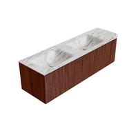 Mondiaz KURVE-DLUX Ensemble de meuble de salle de bain - 155x46x40cm - 2 tiroirs - 1 porte - lavabo en solid surface - double / gauche - 2 trous de robinet - Ruby KRVLEA155R2L1D2KDRubGla