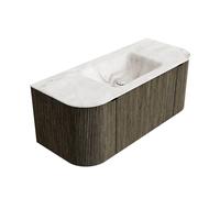 Mondiaz KURVE-DLUX Ensemble de meuble salle de bain - 110x46x40cm - 1 tiroir - 2 portes - lavabo en solid surface - milieu - sans trou de robinet - Shadow KRVCLO110LR1L2D0KMShaFra