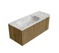 Mondiaz KURVE-DLUX Ensemble de meuble salle de bain - 115x46x40cm - 1 tiroir - 1 porte - lavabo en solid surface - gauche - 1 trou de robinet - Dusk KRVBGS115R1L1D1KLDusGla