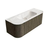 Mondiaz KURVE-DLUX Ensemble de meuble salle de bain - 120x46x40cm - 1 tiroir - 2 portes - lavabo en solid surface - milieu - sans trou de robinet - Shadow KRVBGS120LR1L2D0KMShaFra