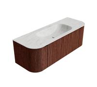 Mondiaz KURVE-DLUX Ensemble de meuble salle de bain - 130x46x40cm - 1 tiroir - 2 portes - lavabo en solid surface - milieu - sans trou de robinet - Ruby KRVBGS130LR1L2D0KMRubOpa
