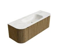 Mondiaz KURVE-DLUX Ensemble de meuble salle de bain - 130x46x40cm - 1 tiroir - 2 portes - lavabo en solid surface - milieu - 1 trou de robinet - Dusk KRVBGS130LR1L2D1KMDusOst