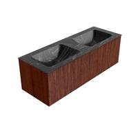 Mondiaz KURVE-DLUX Ensemble de meuble salle de bain - 130x46x40cm - 2 tiroirs - lavabo en solid surface - double - 2 trous de robinet - Ruby KRVLEA1302L0D2KDRubLav