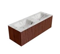 Mondiaz KURVE-DLUX Ensemble de meuble salle de bain - 130x46x40cm - 2 tiroirs - lavabo en solid surface - double - 2 trous de robinet - Ruby KRVLEA1302L0D2KDRubGla