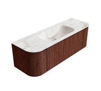 Mondiaz KURVE-DLUX Ensemble de meuble salle de bain - 140x46x40cm - 1 tiroir - 2 portes - lavabo en solid surface - milieu - 1 trou de robinet - Ruby KRVBGS140LR1L2D1KMRubFra