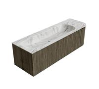 Mondiaz KURVE-DLUX Ensemble de meuble salle de bain - 145x46x40cm - 1 tiroir - 1 porte - lavabo en solid surface - gauche - 2 trous de robinet - Shadow KRVBGL145R1L1D2KLShaGla