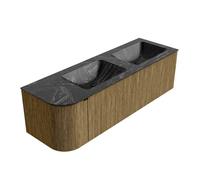 Mondiaz KURVE-DLUX Ensemble de meuble salle de bain - 145x46x40cm - 1 tiroir - 1 porte - lavabo en solid surface - double / droite - sans trou de robinet - Dusk KRVLEA145L1L1D0KDDusLav