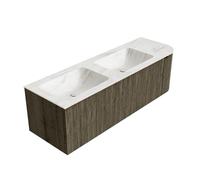 Mondiaz KURVE-DLUX Ensemble de meuble salle de bain - 145x46x40cm - 1 tiroir - 1 porte - lavabo en solid surface - double / gauche - 2 trous de robinet - Shadow KRVLEA145R1L1D2KDShaOst