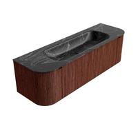 Mondiaz KURVE-DLUX Ensemble de meuble salle de bain - 150x46x40cm - 1 tiroir - 2 portes - lavabo en solid surface - milieu - sans trou de robinet - Ruby KRVBGM150LR1L2D0KMRubLav
