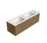Mondiaz KURVE-DLUX Ensemble de meuble salle de bain - 155x46x40cm - 2 tiroirs - 1 porte - lavabo en solid surface - double / gauche - sans trou de robinet - Dusk KRVLEA155R2L1D0KDDusFra