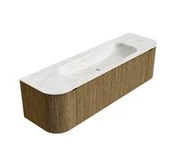 Mondiaz KURVE-DLUX Ensemble de meuble salle de bain - 160x46x40cm - 1 tiroir - 2 portes - lavabo en solid surface - milieu - sans trou de robinet - Dusk KRVBGM160LR1L2D0KMDusOst