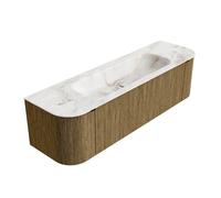 Mondiaz KURVE-DLUX Ensemble de meuble salle de bain - 160x46x40cm - 1 tiroir - 2 portes - lavabo en solid surface - milieu - sans trou de robinet - Dusk KRVBGM160LR1L2D0KMDusFra