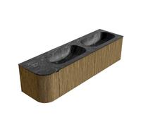 Mondiaz KURVE-DLUX Ensemble de meuble salle de bain - 165x46x40cm - 2 tiroirs - 1 porte - lavabo en solid surface - double / droite - 2 trous de robinet - Dusk KRVSTS165L2L1D2KDDusLav