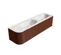 Mondiaz KURVE-DLUX Ensemble de meuble salle de bain - 165x46x40cm - 2 tiroirs - 1 porte - lavabo en solid surface - double / droite - sans trou de robinet - Ruby KRVSTS165L2L1D0KDRubFra