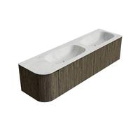 Mondiaz KURVE-DLUX Ensemble de meuble salle de bain - 165x46x40cm - 2 tiroirs - 1 porte - lavabo en solid surface - double / droite - sans trou de robinet - Shadow KRVSTS165L2L1D0KDShaOpa