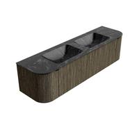 Mondiaz KURVE-DLUX Ensemble de meuble salle de bain - 170x46x40cm - 1 tiroir - 2 portes - lavabo en solid surface - double - sans trou de robinet - Shadow KRVLEA170LR1L2D0KDShaLav
