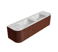 Mondiaz KURVE-DLUX Ensemble de meuble salle de bain - 170x46x40cm - 1 tiroir - 2 portes - lavabo en solid surface - double - sans trou de robinet - Ruby KRVLEA170LR1L2D0KDRubGla