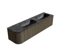 Mondiaz KURVE-DLUX Ensemble de meuble salle de bain - 175x46x40cm - 2 tiroirs - 1 porte - lavabo en solid surface - double / droite - sans trou de robinet - Shadow KRVSTS175L2L1D0KDShaLav