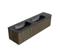 Mondiaz KURVE-DLUX Ensemble de meuble salle de bain - 175x46x40cm - 2 tiroirs - 1 porte - lavabo en solid surface - double / gauche - 2 trous de robinet - Shadow KRVSTS175R2L1D2KDShaLav