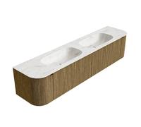 Mondiaz KURVE-DLUX Ensemble de meuble salle de bain - 200x46x40cm - 2 tiroirs - 2 portes - lavabo en solid surface - double - sans trou de robinet - Dusk KRVSTS200LR2L2D0KDDusOst