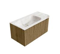 Mondiaz KURVE-DLUX Ensemble de meuble salle de bain - 95x46x40cm - 1 tiroir - 1 porte - lavabo en solid surface - gauche - 1 trou de robinet - Dusk KRVBGS95R1L1D1KLDusFra