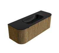 Mondiaz KURVE Ensemble de meuble salle de bain - 130x46x40cm - 1 tiroir - 2 portes - lavabo en solid surface - milieu - 1 trou de robinet - Dusk KRVBGS130LR1L2D1KMDusUrb