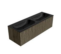 Mondiaz KURVE Ensemble de meuble salle de bain - 140x46x40cm - 2 tiroirs - lavabo en solid surface - double - 2 trous de robinet - Shadow KRVBGS1402L0D2KDShaUrb