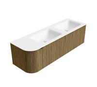 Mondiaz KURVE Ensemble de meuble salle de bain - 145x46x40cm - 1 tiroir - 1 porte - lavabo en solid surface - double / droite - sans trou de robinet - Dusk KRVCLO145L1L1D0KDDusTal