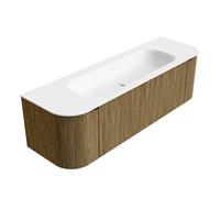Mondiaz KURVE Ensemble de meuble salle de bain - 150x46x40cm - 1 tiroir - 2 portes - lavabo en solid surface - milieu - sans trou de robinet - Dusk KRVBGM150LR1L2D0KMDusTal