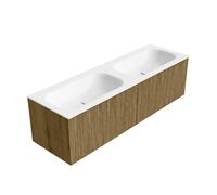 Mondiaz KURVE Ensemble de meuble salle de bain - 150x46x40cm - 2 tiroirs - lavabo en solid surface - double - 2 trous de robinet - Dusk KRVBGS1502L0D2KDDusTal