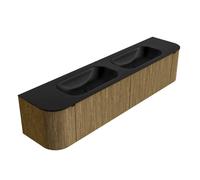 Mondiaz KURVE Ensemble de meuble salle de bain - 200x46x40cm - 2 tiroirs - 2 portes - lavabo en solid surface - double - sans trou de robinet - Dusk KRVBGS200LR2L2D0KDDusUrb