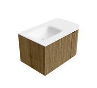 Mondiaz KURVE Ensemble de meuble salle de bain - 75x46x40cm - 1 tiroir - 1 porte - lavabo en solid surface - gauche - sans trou de robinet - Dusk KRVGRU75R1L1D0KLDusTal