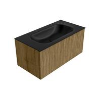Mondiaz KURVE Ensemble de meuble salle de bain - 90x46x40cm - 1 tiroir - lavabo en solid surface - milieu - sans trou de robinet - Dusk KRVBGS901L0D0KMDusUrb
