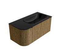 Mondiaz KURVE Ensemble de meuble salle de bain - 95x46x40cm - 1 tiroir - 1 porte - lavabo en solid surface - droite - sans trou de robinet - Dusk KRVBGS95L1L1D0KRDusUrb