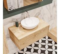 MONDIAZ LUSH Ensemble de meuble salle de bain - 80cm - 1 tiroir - lavabo BARCO - vasque centrale - 1 trou de robinet - chêne blanchi A40105WOA1BARCO