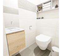 MONDIAZ OLAN Meuble de toilette 40x30x40cm avec 0 trous de robinet 1 tiroir chêne blanchi mat Lavabo Lex milieu Solid Surface Blanc FK75342666