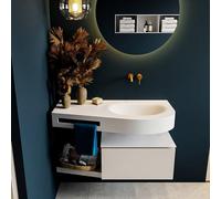 MONDIAZ RIVA Ensemble de meuble salle de bain - 100x50x30cm - 1 tiroir - MDF Lin mat - push to open - 0 trous de robinet - lavabo à droite - solid surface talc RIVA10018